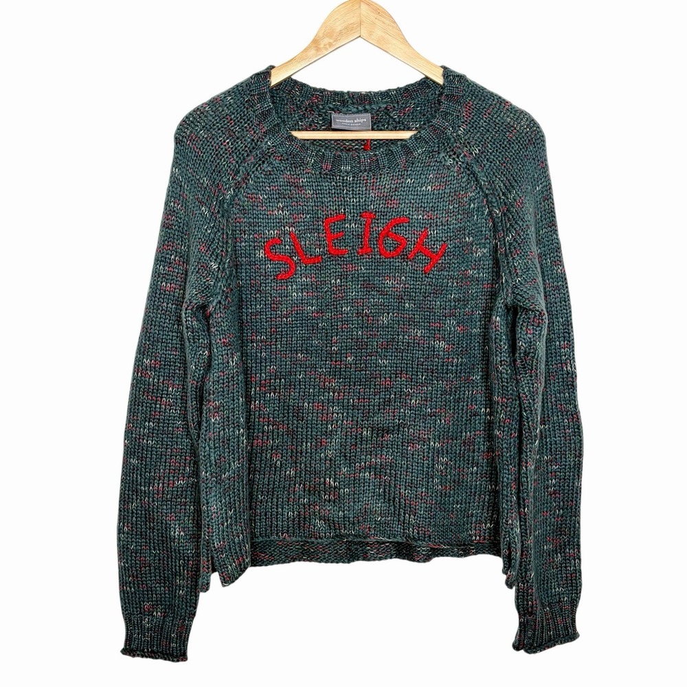 Wooden Ships Sleigh Christmas Sweater Womens S/M Mohair Holiday Chunky Festive